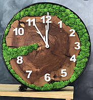 Часы в металлическом ободке 40-44 см со стабилизированным мхом Настенные часы ручной работы