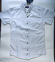 Белая детская подростковая рубашка на мальчика 140-176 с коротким рукавом