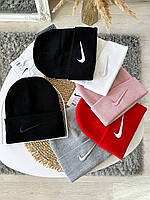 Женская зимняя шапка Nike двойная с подворотом для женщин шапка найк Shopen Жіноча зимова шапка Nike подвійна