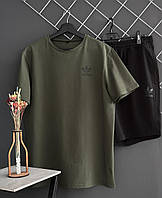 Мужской летний спортивный костюм Adidas хаки футболка и шорты , Повседневный комплект хаки Адидас лето двойка