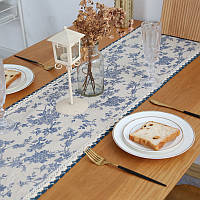 Дорожка-скатерть на стол во французском стиле, изысканный раннер «Blue flower» (бело-синий)