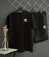 Мужской летний спортивный костюм Adidas черный шорты и футболка , Модный черный комплект Адидас на лето двойка