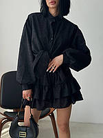 Костюм женский прошва в стиле бохо свободная блуза с объёмным рукавом и юбка -шорты с рюшами
