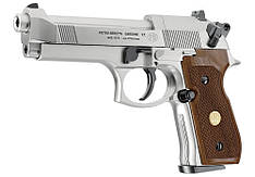 Пневматичний пістолет Beretta 92 Nickel з дерев'яними накладками