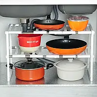 Багатофункціональна кухонна полиця органайзер під раковину на 2 яруси від 50 до 70 см ЗК