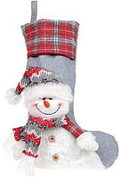 Носок для подарков "Снеговик" 28х7х51см, серый