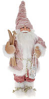 Новогодняя фигура "Санта Клаус с Лыжами" 45см, розовый с белым