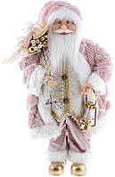 Новогодняя фигура "Санта Клаус с Подарками и Фонарем" 45см, розовый с белым