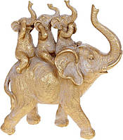 Декоративна статуетка "Слоники" 23.5х9х26см, полістоун, золото з патиною