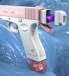Водяний пістолет Water Gun Glock електричний із великою місткістю на акумуляторі, заряджання USB Рожевий, фото 5