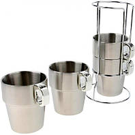Кружки-чашки металлические (4 штуки) Kamille 300мл на стальной подставке