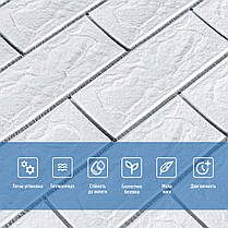 Самоклеюча 3D панель цегла біла смужка срібло 700х770х5мм (100-5) SW-00000753, фото 4