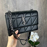 Стильная женская мини сумочка клатч на плечо с цепочкой маленькая сумка YSL черная Seli Стильна Жіноча міні