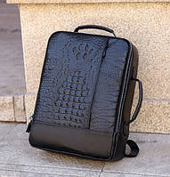 Большой мужской городской рюкзак кожаный сумка рептилия ранец натуральная кожа под рептилию сумка-рюкзак