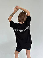 RAY Женская футболка оверсайз unisex с надписями на спине со спущенными плечами черная белая розовая 42-48