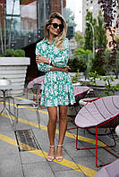 RAY Женское платье-рубашка мини с интересным принтом и шнурком на талии голубое зеленое 42-44 46-48 Зеленый,