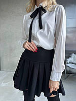 Жіночий костюм трійка сорочка з довгим рукавом стрічка-краватка та плісерована спідниця на високів посадці 42-44 44-46