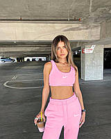 RAY Спортивный женский костюм двойка Nike двойной топ и брюки на резинке со шнурком розовый черный 42-44 44-46