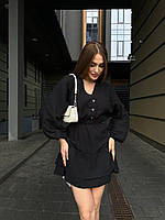 RAY Легкое женское платье мини с рюшами и длинным рукавом на резинке черное белое малиновое пудровое 42-44