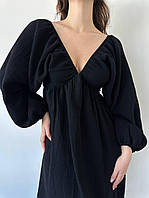 ШОК! Женское платье меди свободного кроя с длинным рукавом и открытой спиной черное голубое бежевое 42-46