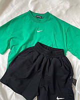 RAY Женский костюм двойка Nike свободного кроя укороченная футболка и шорты на резинке зеленый 42-44 46-48
