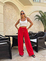 ВАУ! Женские брюки палаццо свободного кроя на резинке и высокой посадке с карманами красные черные 42-44 46-48