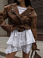 IZI Стильная женская двойная юбка мини с кружевом на резинке высокой талией молочного цвета S-M M-L