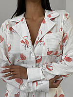 ВАУ! Женская летняя пижама рубашка на пуговицах с длинным рукавом и шорты на резинке с карманами 42-44 44-46
