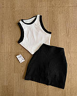 IZI Женский легкий костюм двойка: кроп топ + юбка шорты черный малиновый оливковый синий