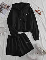 IZI Женский костюм двойка Nike укороченное зип худи оверсайз и шорты на высокой посадке черный 42-44 44-46
