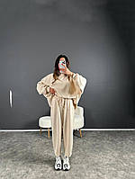 Женский однотонный спортивный костюм оверсайз худые и брюки светлый беж, мокко, кирпичный, черный 42-44, 46-48