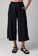 Трикотажные штаны-кюлоты с накладными карманами - черный цвет, L/XL