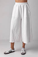 Трикотажные штаны-кюлоты с накладными карманами - молочный цвет, S/M