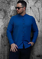 Чоловічий одяг слим сорочка з ексклюзивним маленьким комірцем в насиченому синьому кольорі на гудзиках Rubaska