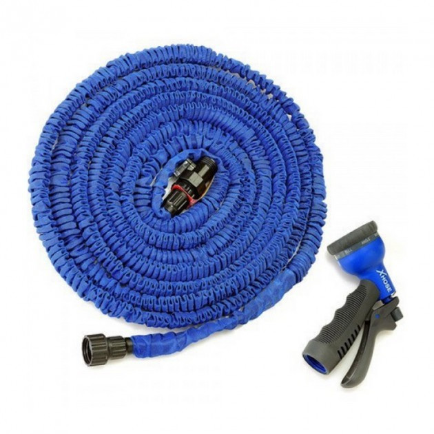 Шланг садовий для поливу Magic Hose (Xhose) 60 метрів, що розтягується, з насадкою розпилювачем Синій