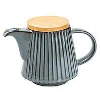 Заварочный чайник 850 мл керамический с бамбуковой крышкой Серый