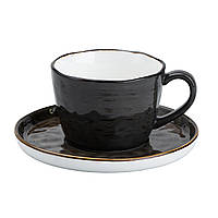 Чашка с блюдцем керамическая 200 мл для чая кофе Черная