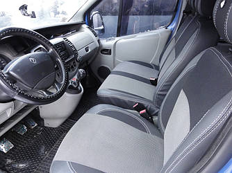 Авточохли (кожзам і тканина, Premium) Передні 1 та 1 для Nissan Primastar 2002-2014рр