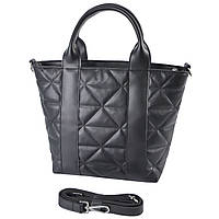 ЧОРНА - стьобана, каркасна, якісна сумка в стилі "Tote Bag", відділення на блискавці (Луцьк, 838)