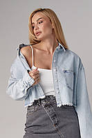 Укороченная джинсовая куртка женская - голубой цвет, M (есть размеры)