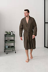 Чоловічий халат з фактурного мусліну Duna, хакі