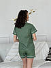 Жіночий домашній комплект з сатину COSY (шорти+сорочка) зелена в горошок, фото 2