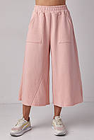 Трикотажные штаны-кюлоты с накладными карманами - пудра цвет, Трикотаж 3-нитка, однотонный, Турция