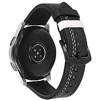 Кожаный ремешок для Huawei Watch 3 / 3 Pro / GT 2 46 мм / GT2 Pro / GT 2e / Magic Черный с белой полосой