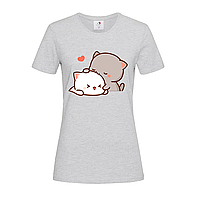 Светло-серая женская футболка Поцелуй котики (31-2-9-світло-сірий меланж)