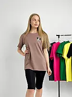 Спортивний костюм на літо велосипедки з мікродайвінгу та футболка з округлим вирізом