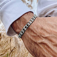 Мужской металлический серебряный браслет, цепочка на руку, стальной 8 мм