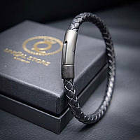 Мужской кожаный браслет плетеный, классический черный Casual Black