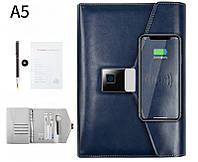 Блокнот с отпечатком пальца Lockbook, беспроводной зарядкой и USB флешкой Синий