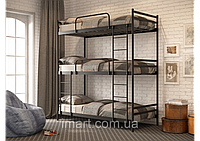 Кровать трехъярусная металлическая TRIO МК. Кровать в спальню из металла в стиле Loft 90х190